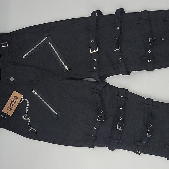Men's Black Buckle Strap Pants - Picture 7 of 16